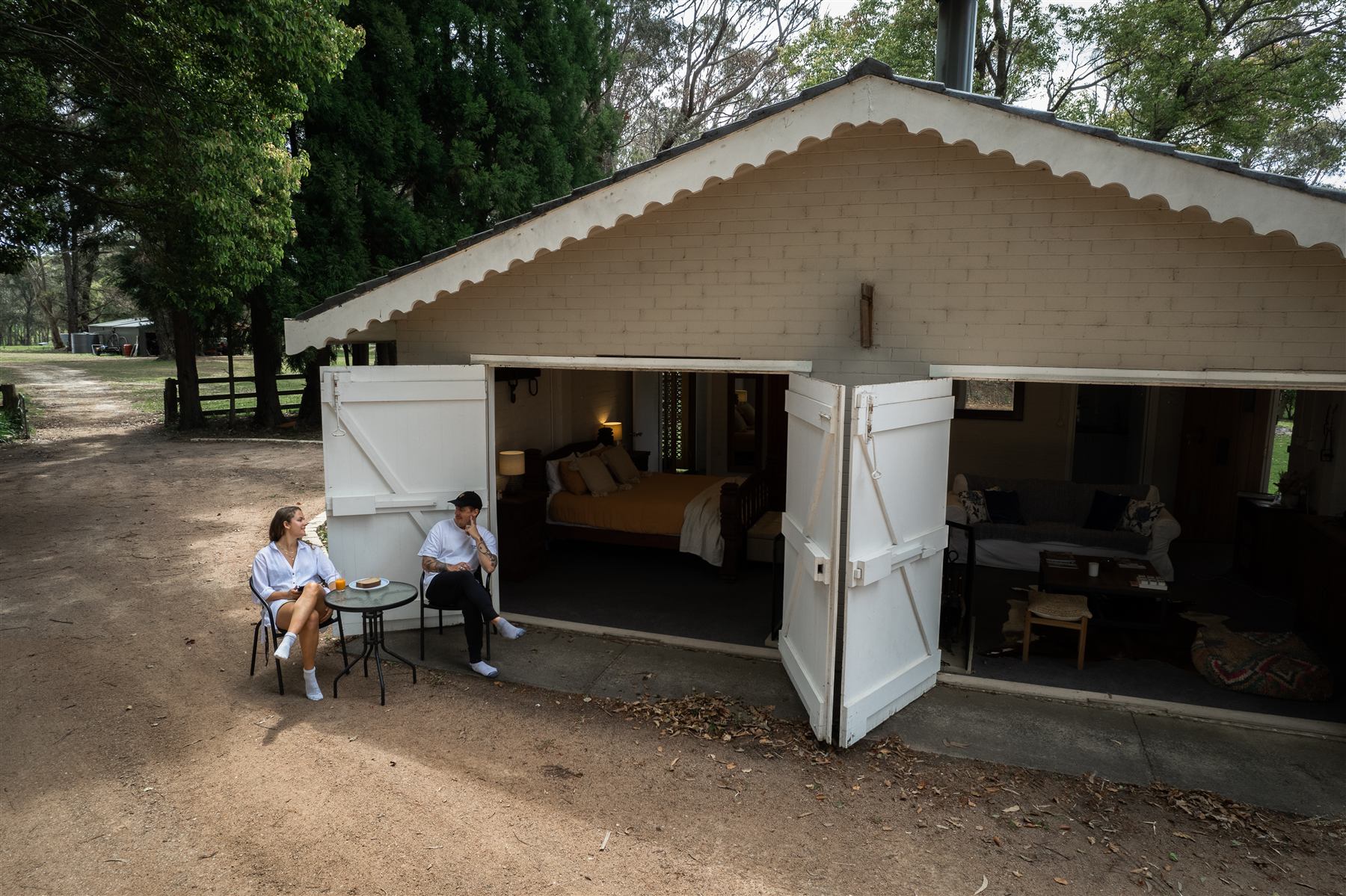Barn exterior and seating